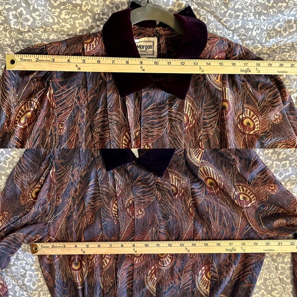 Donna Morgan Vintage 80’s Peacock Design Velvet Collar Maxi Dress - Picture 4 of 7